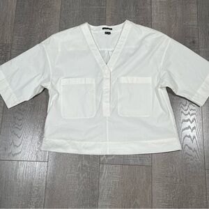 THEORY Crooped Top Boxy White Size M short sleeve cotton